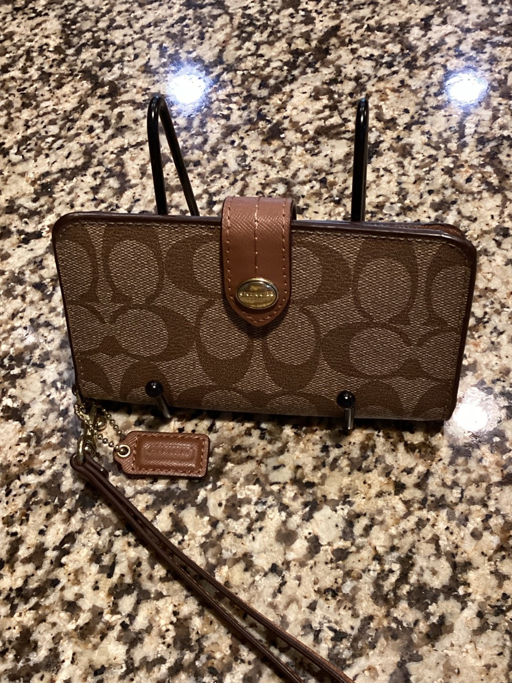 Coach Brown Signature Zip-Around Wristlet. EUC